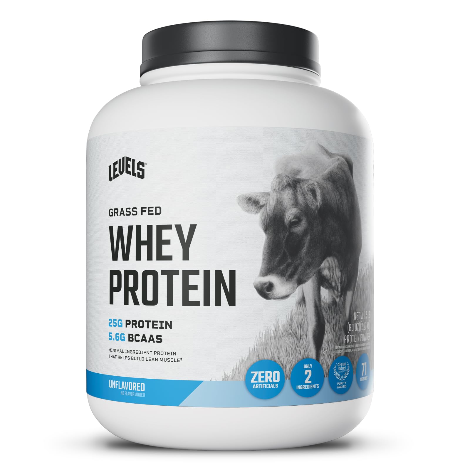 Levels grass-fed whey powder container, showing a clean protein source for daily fueling.