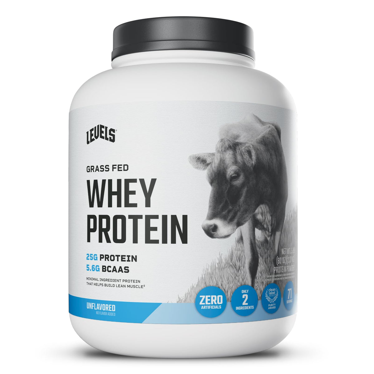 Levels grass-fed whey powder container, showing a clean protein source for daily fueling.