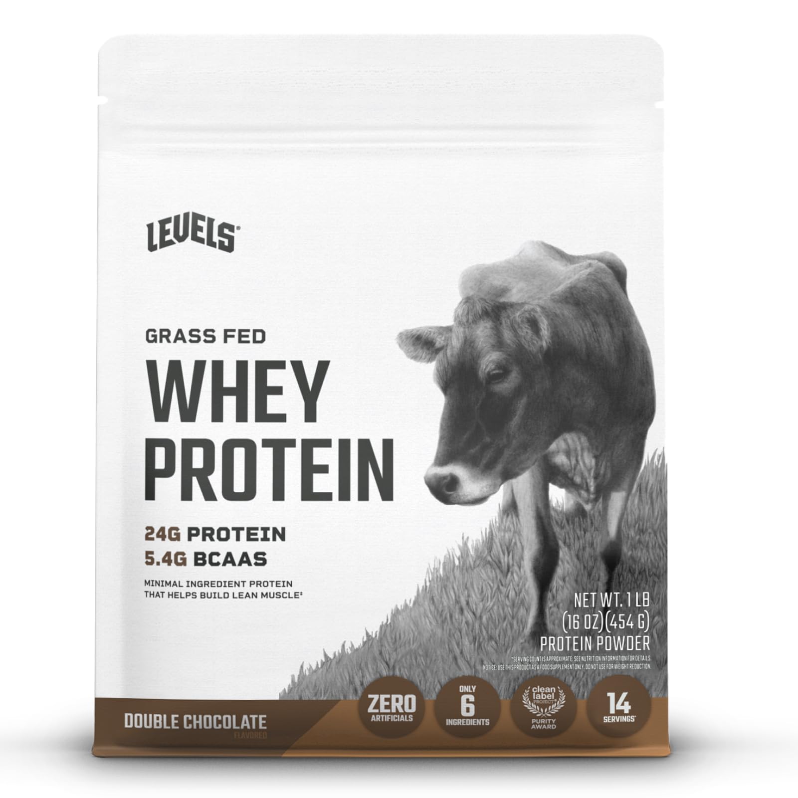 Levels Grass Fed Whey tub front showing protein-packed formula for daily fueling