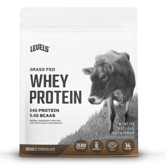 Levels Grass Fed Whey tub front showing protein-packed formula for daily fueling