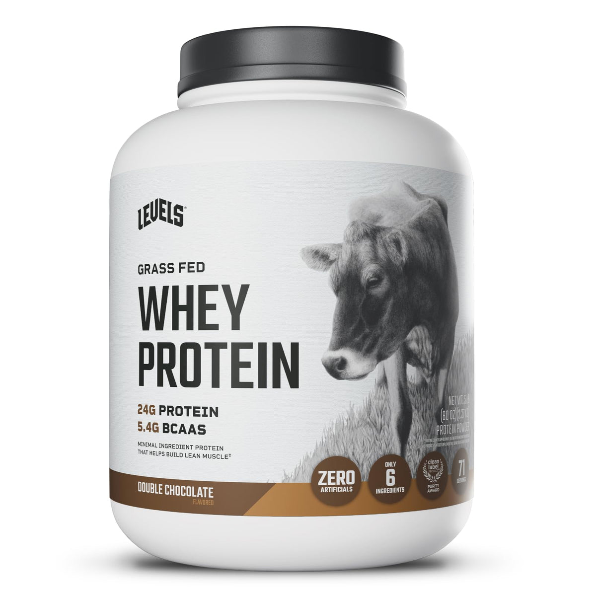 Levels Grass-Fed Whey tub for clean protein in daily shakes.