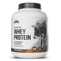 Levels Grass-Fed Whey tub for clean protein in daily shakes.