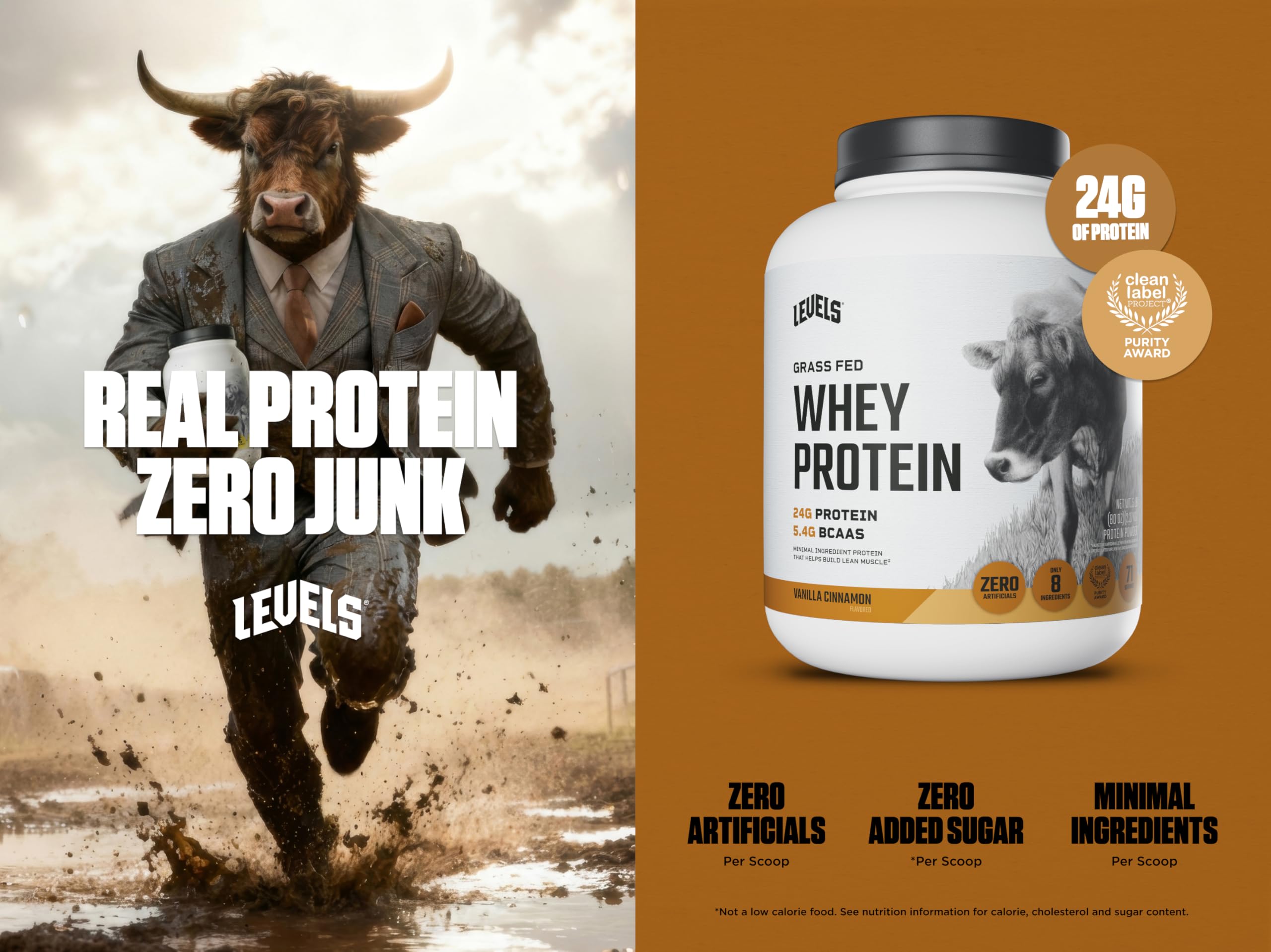 Levels Grass Fed Whey Vanilla Cinnamon scoop ready for a quick shake after training.