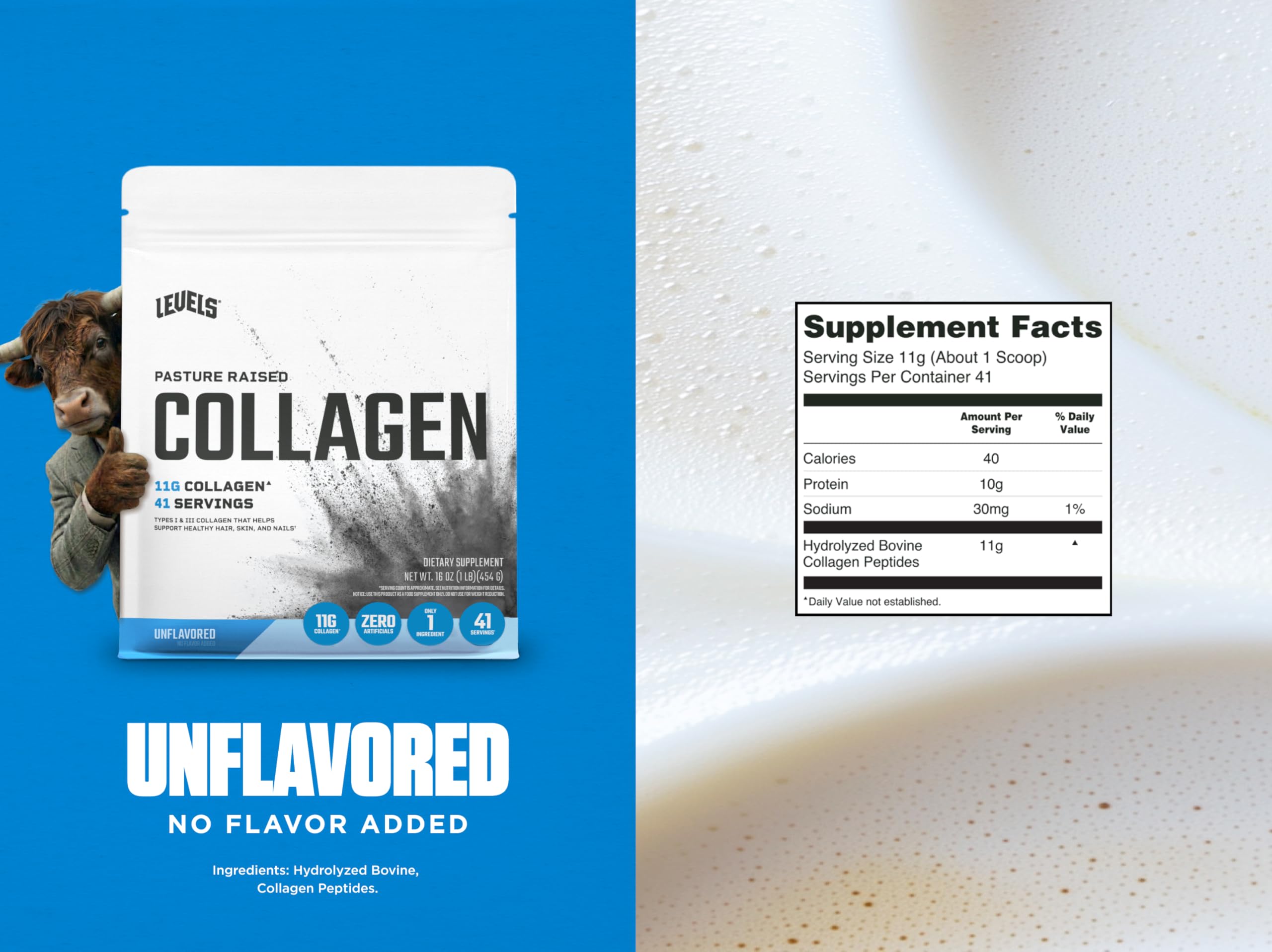 Levels Nutrition collagen peptides added to coffee for a neutral boost