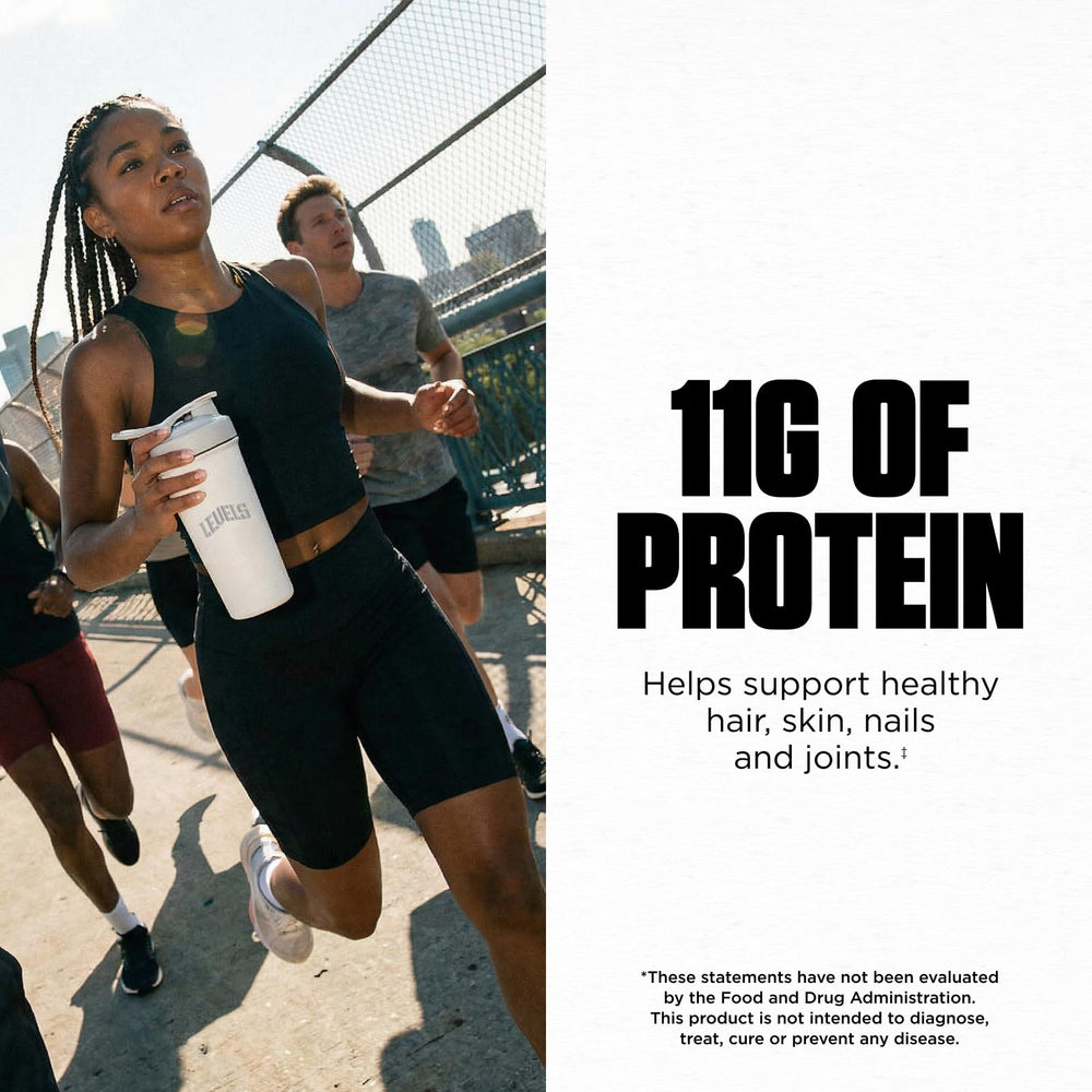 Levels Nutrition collagen peptides stirred into smoothie for extra protein