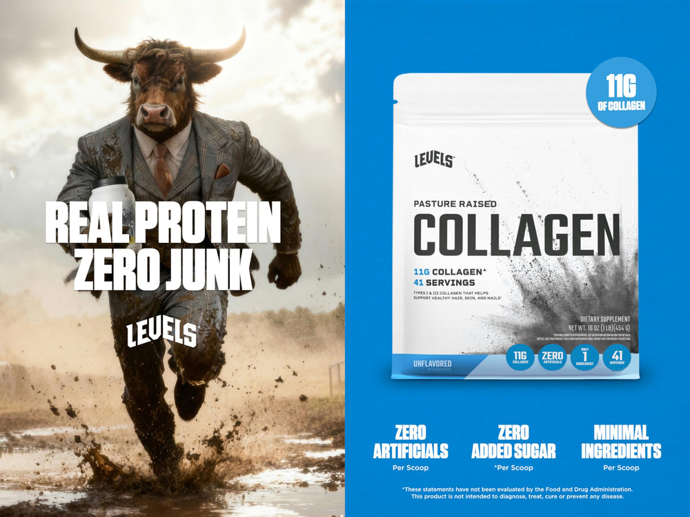 Levels Nutrition collagen peptides scoop dissolving smoothly in water for quick intake