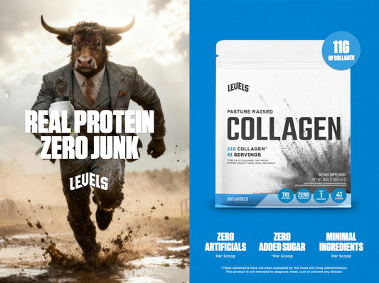Levels Nutrition collagen peptides scoop dissolving smoothly in water for quick intake