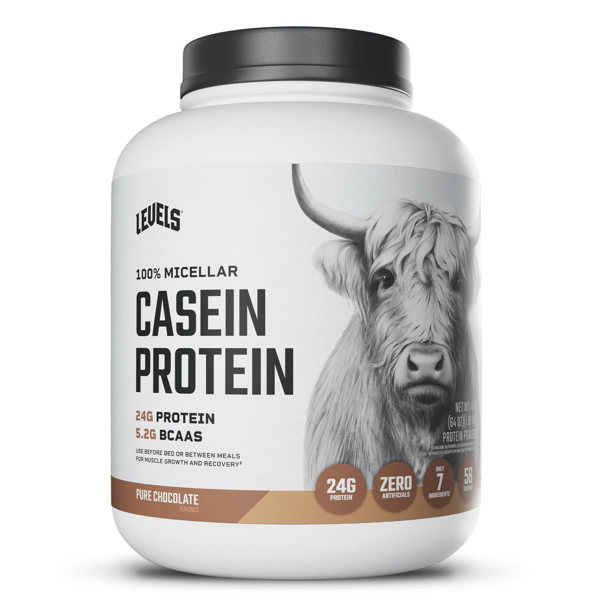 Levels Nutrition 100 Percent Micellar Casein bottle emphasizes strong protein for workouts