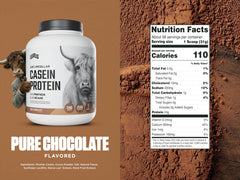 Levels Nutrition chocolate casein scoop shows precise serving for accurate dosing