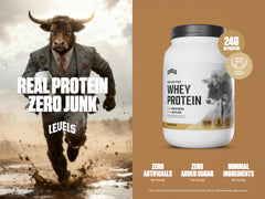 Levels Whey Cappuccino scoop in cup for convenient post-workout protein.