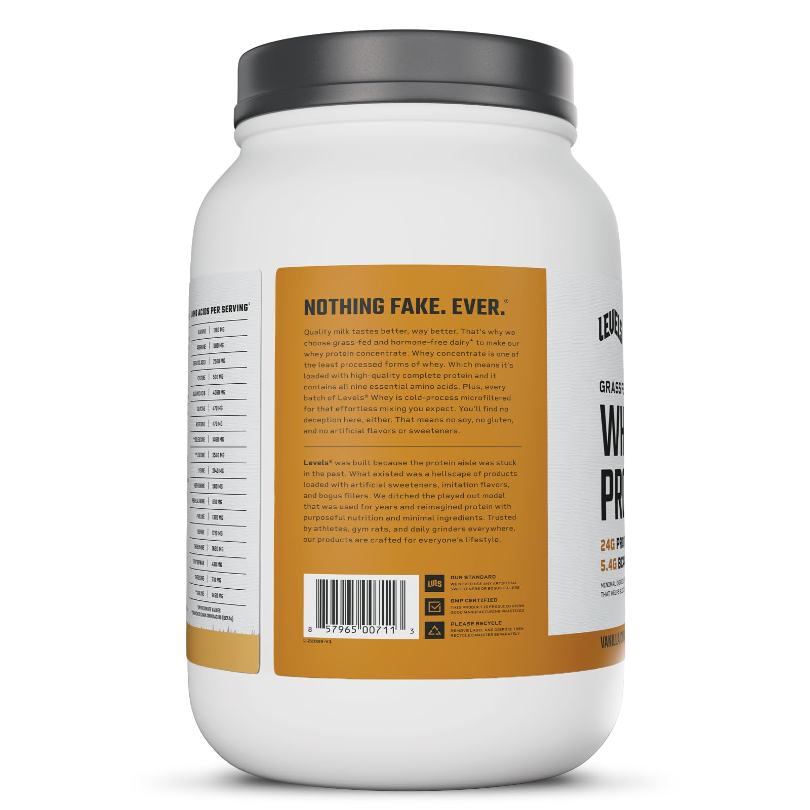 Levels Whey cold-process microfiltration close-up for purity.