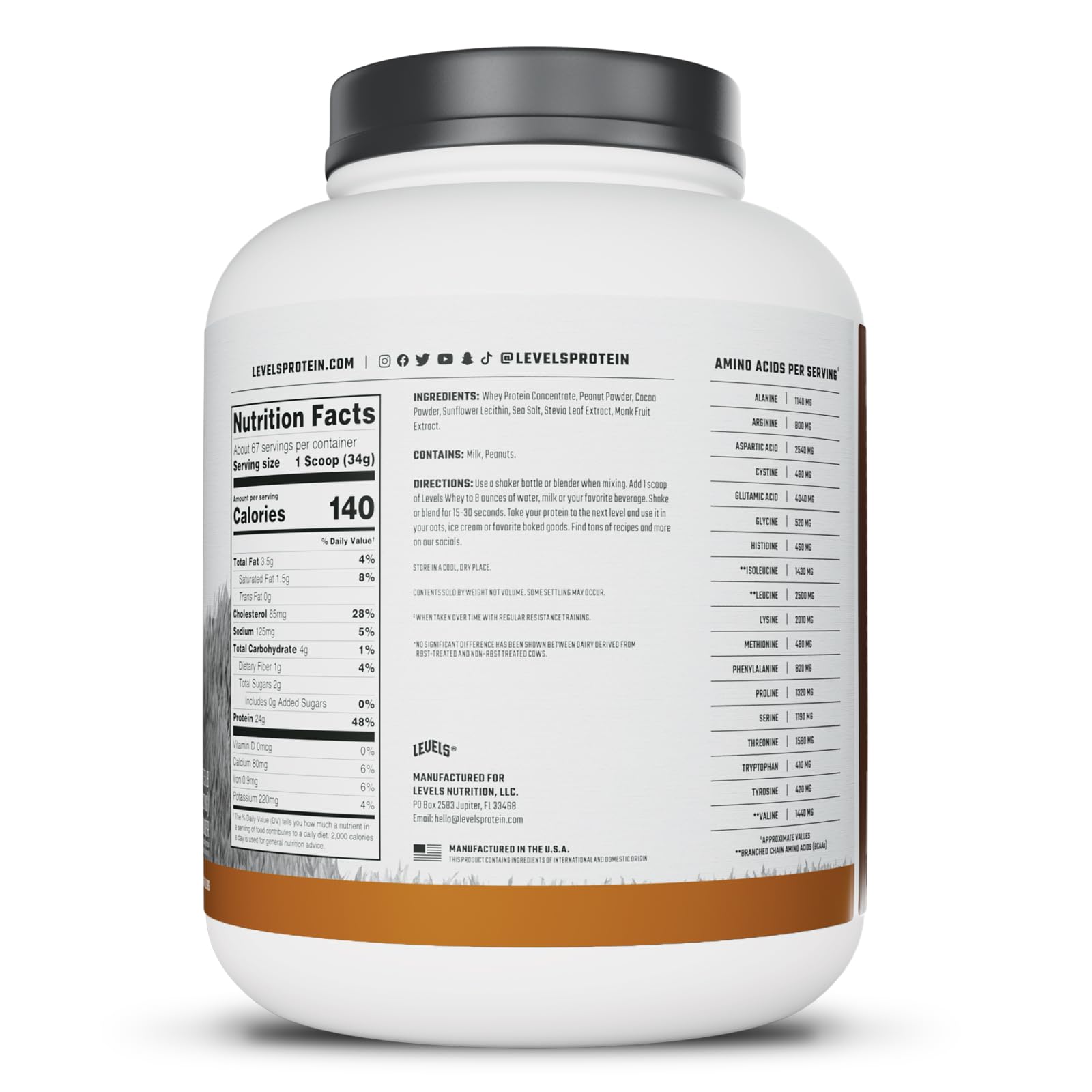 Levels Whey chocolate peanut butter flavor with no artificial notes