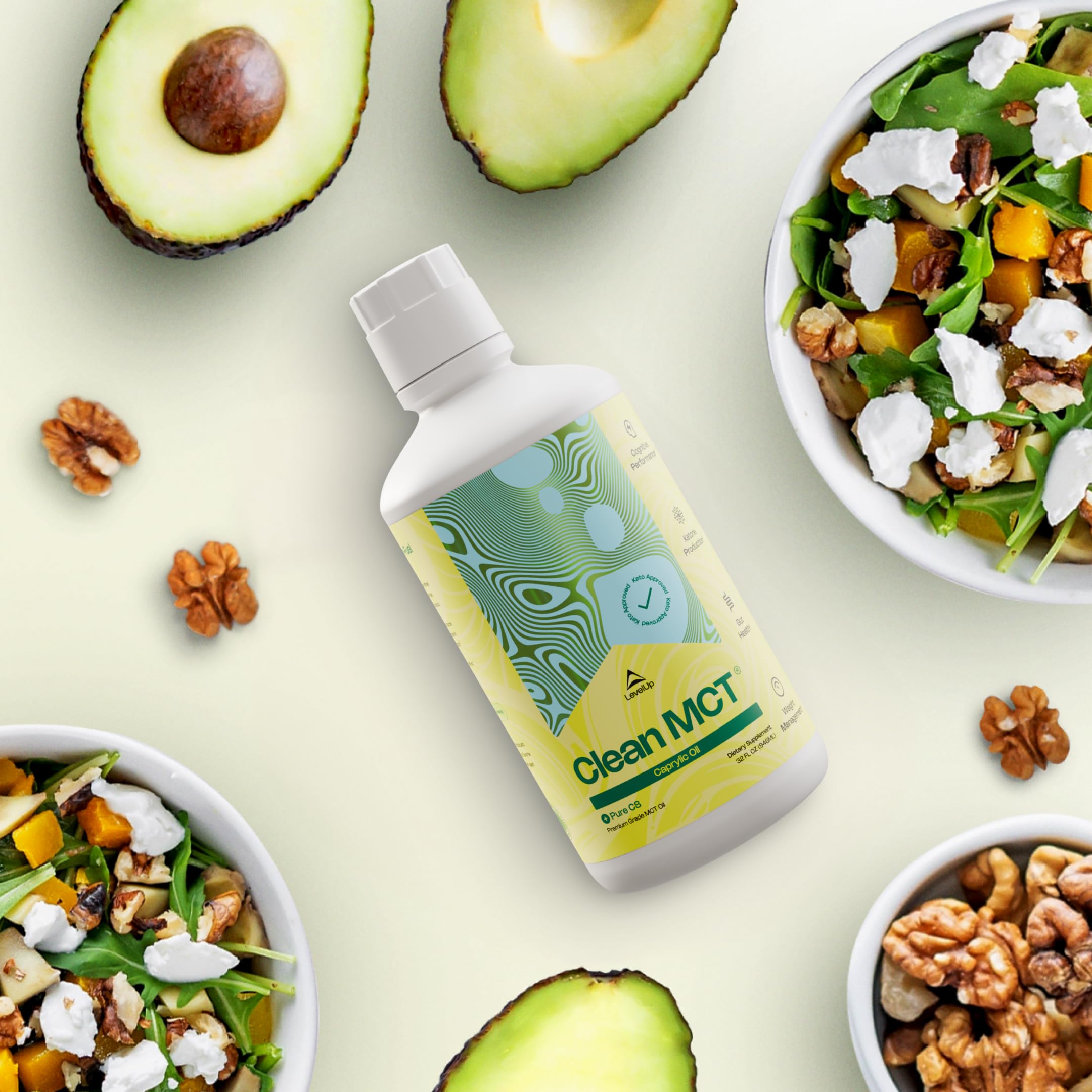 LevelUp C8 MCT Oil in a smoothie for keto boost.
