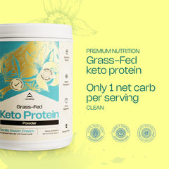 LevelUp Keto Protein whey isolate scoop demonstrates convenient measurement.