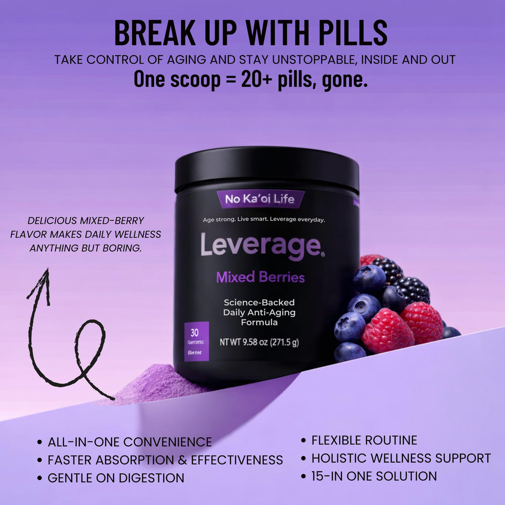 Leverage daily wellness bottle with clear label for convenient dosing