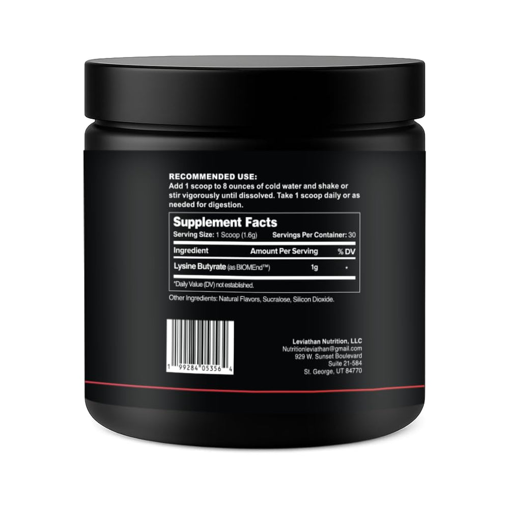 Leviathan Nutrition Bloat Support BIOMend bottle shows measured servings for consistency.