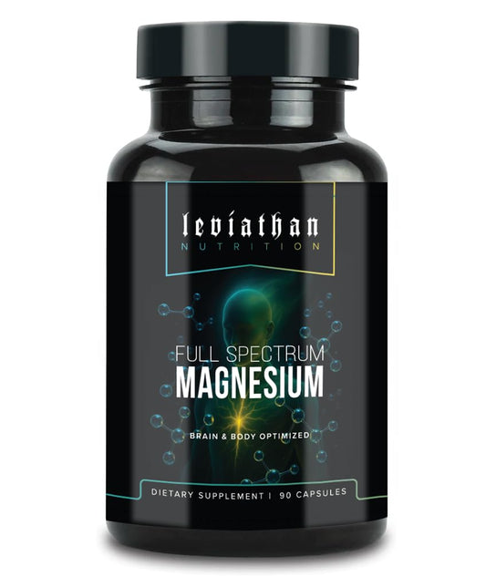 Leviathan Nutrition Full Spectrum Magnesium bottle with easy-to-swallow capsules for daily supplementation