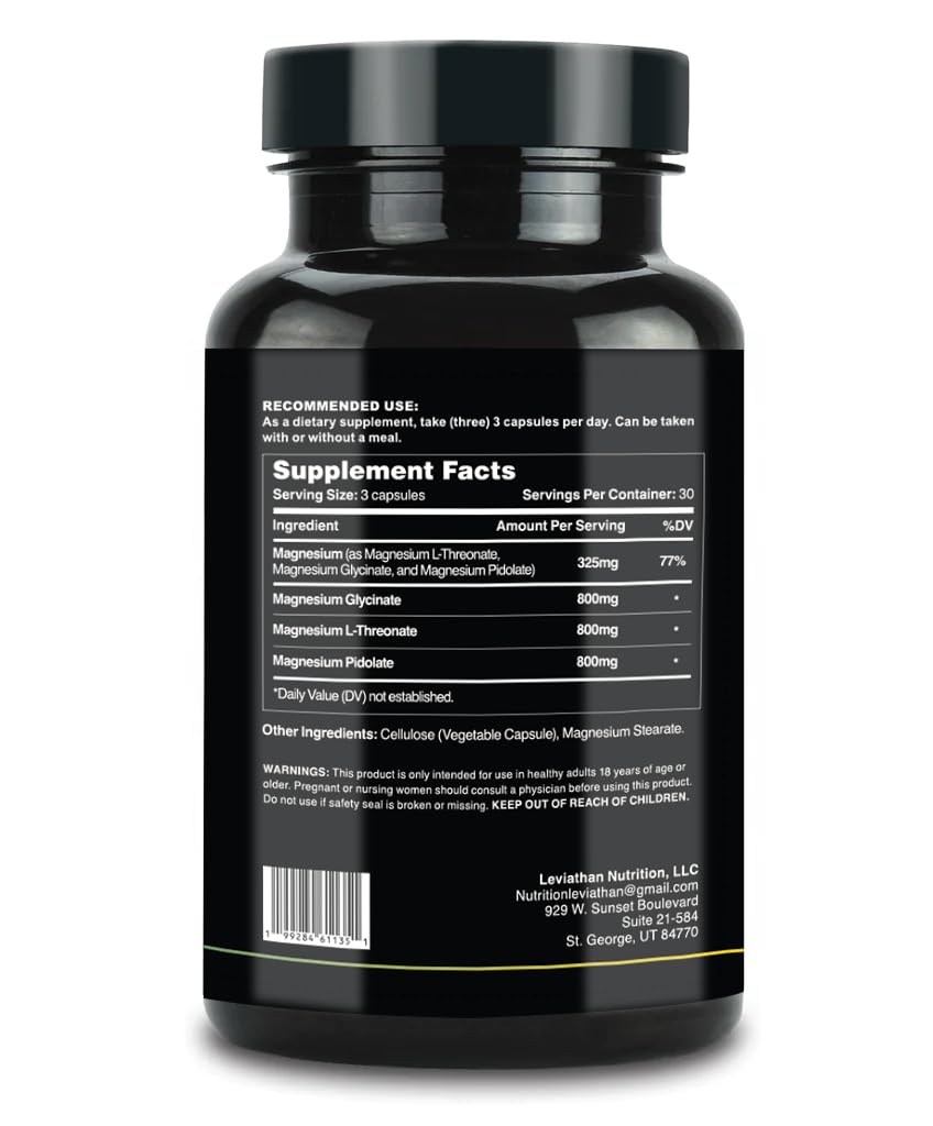 Closeup of Leviathan Magnesium capsules showing a triple-form blend for comprehensive daily support