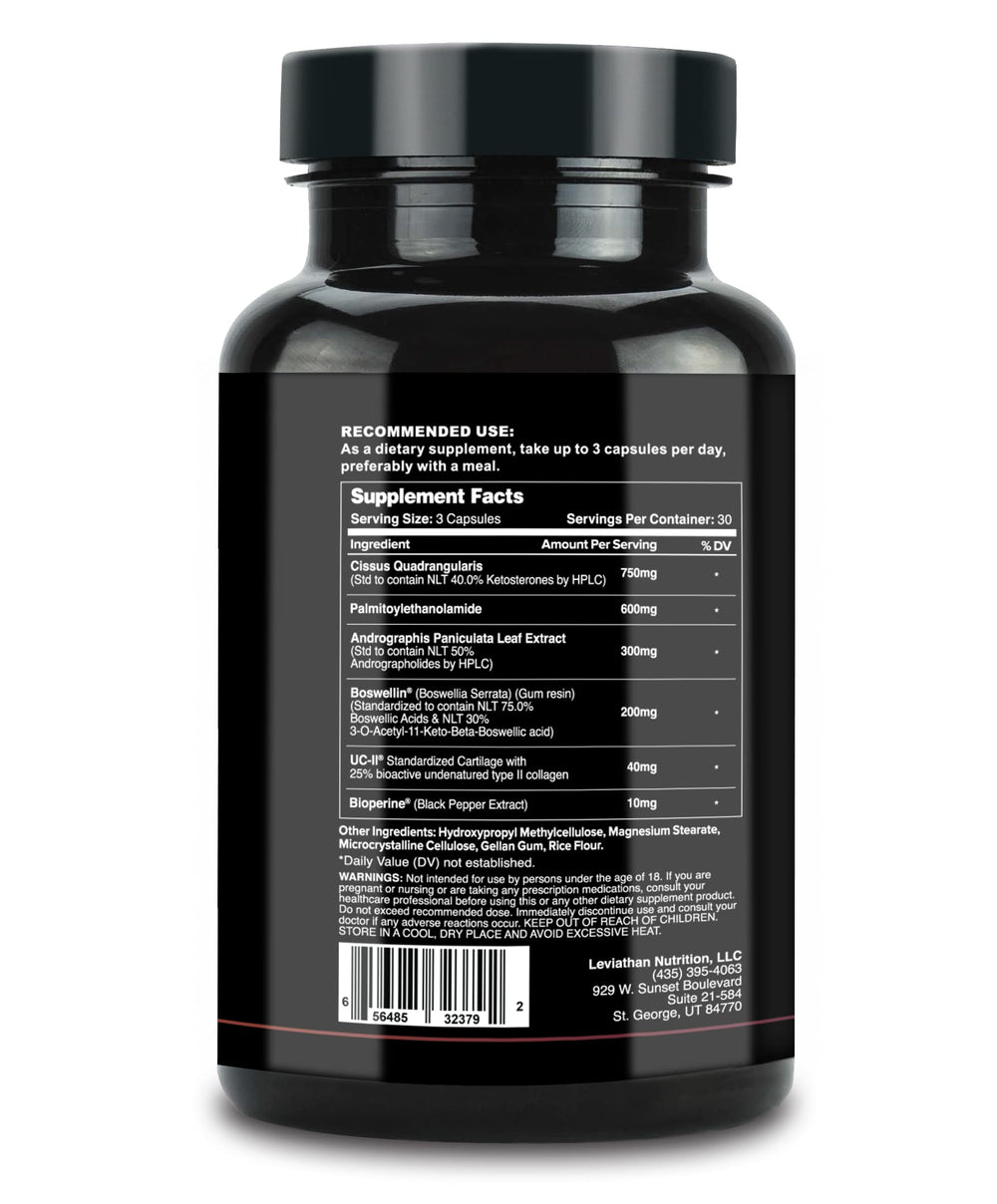 Leviathan Nutrition Joint Support packaging emphasizes quality and safety.