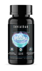 Leviathan Nutrition Liposomal Glutathione bottle closeup for potent antioxidant support.