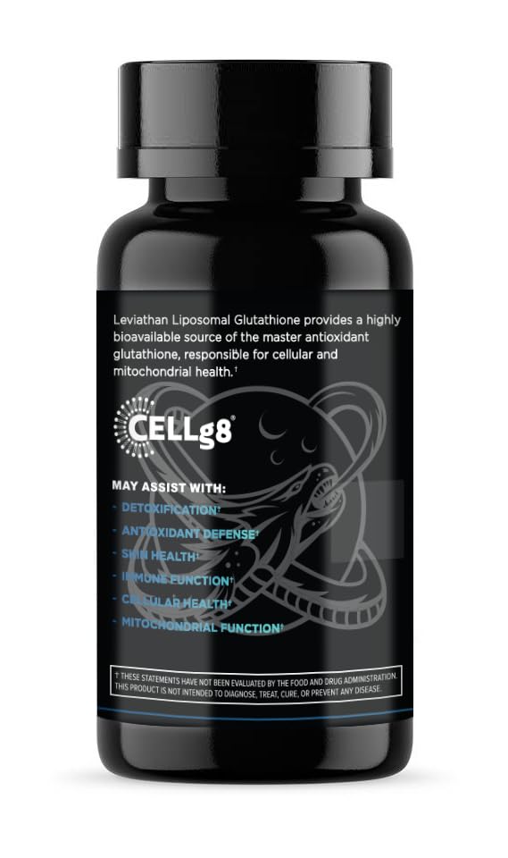 Leviathan Nutrition Liposomal Glutathione capsules label detail shows purity and potency.