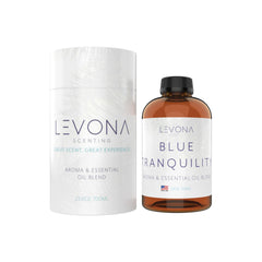 Levona Scent Blue Tranquility bottle pour showcases a coastal aroma ideal for diffuser use.