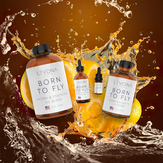 Closeup of Levona Scent Born to Fly bottle highlighting premium aroma.