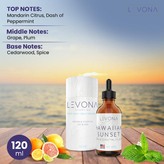 Levona Scent Hawaiian Sunset in-use diffuser setup delivers an invigorating tropical aroma.