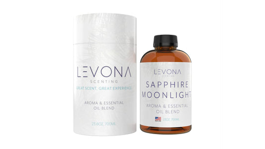LEVONA Scent Sapphire-Moonlight bottle-front view enhances diffuser ambience.
