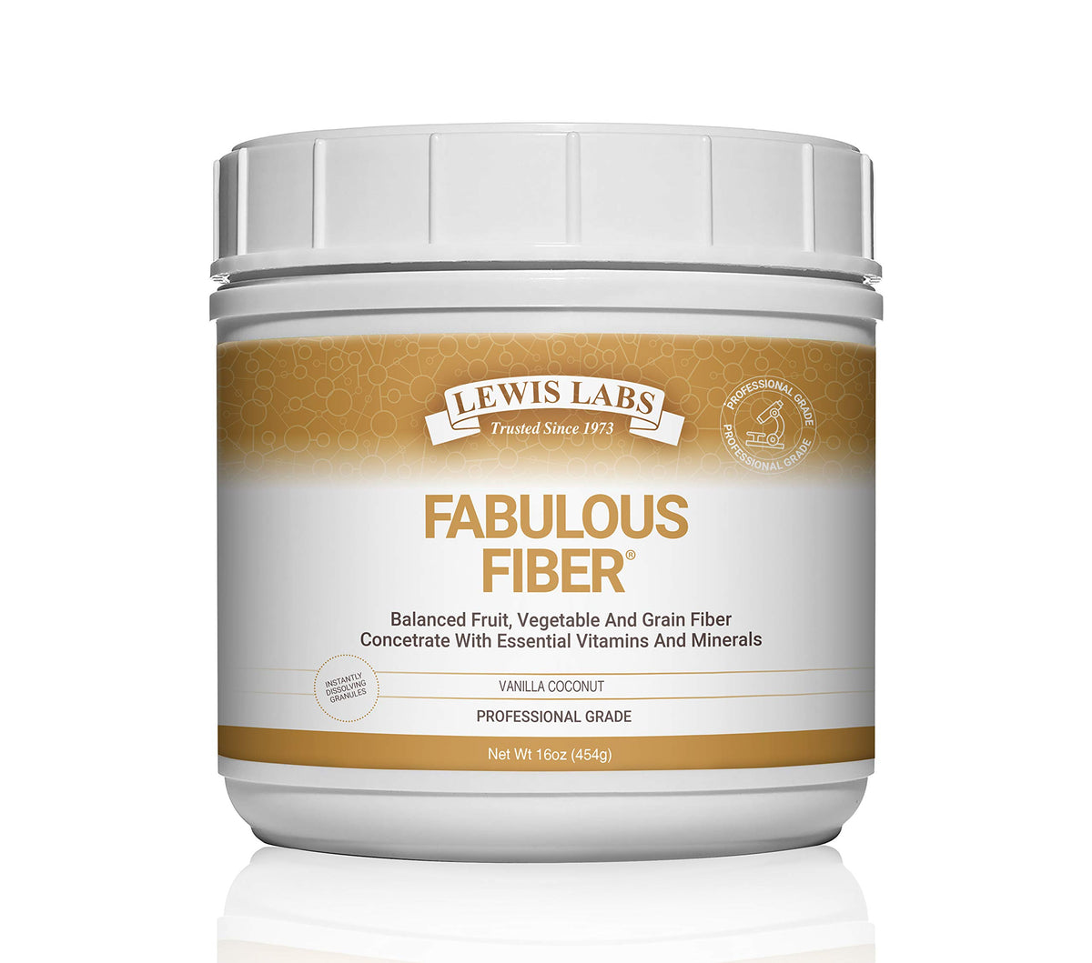 Lewis Labs Fabulous Fiber tub front shows convenient daily fiber support for digestion.