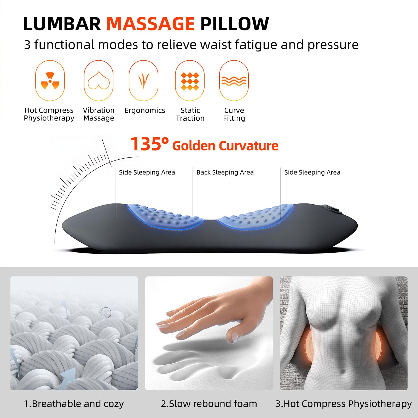 lewitools 3-in-1 lumbar pillow lift traction relieves lumbar pressure