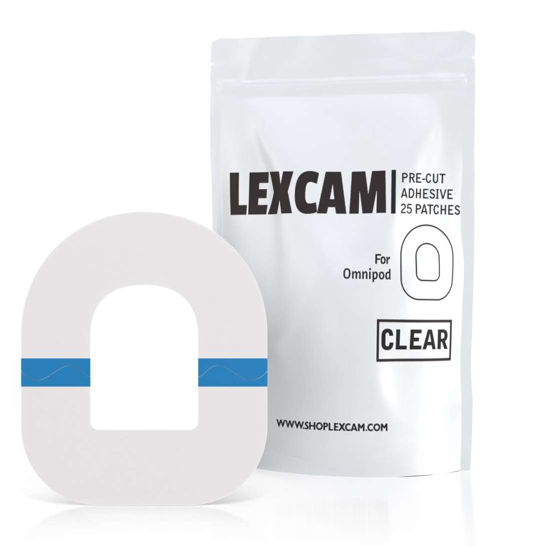 Lexcam Omnipod 5 patch closeup showing secure, discreet wear for daily activity.