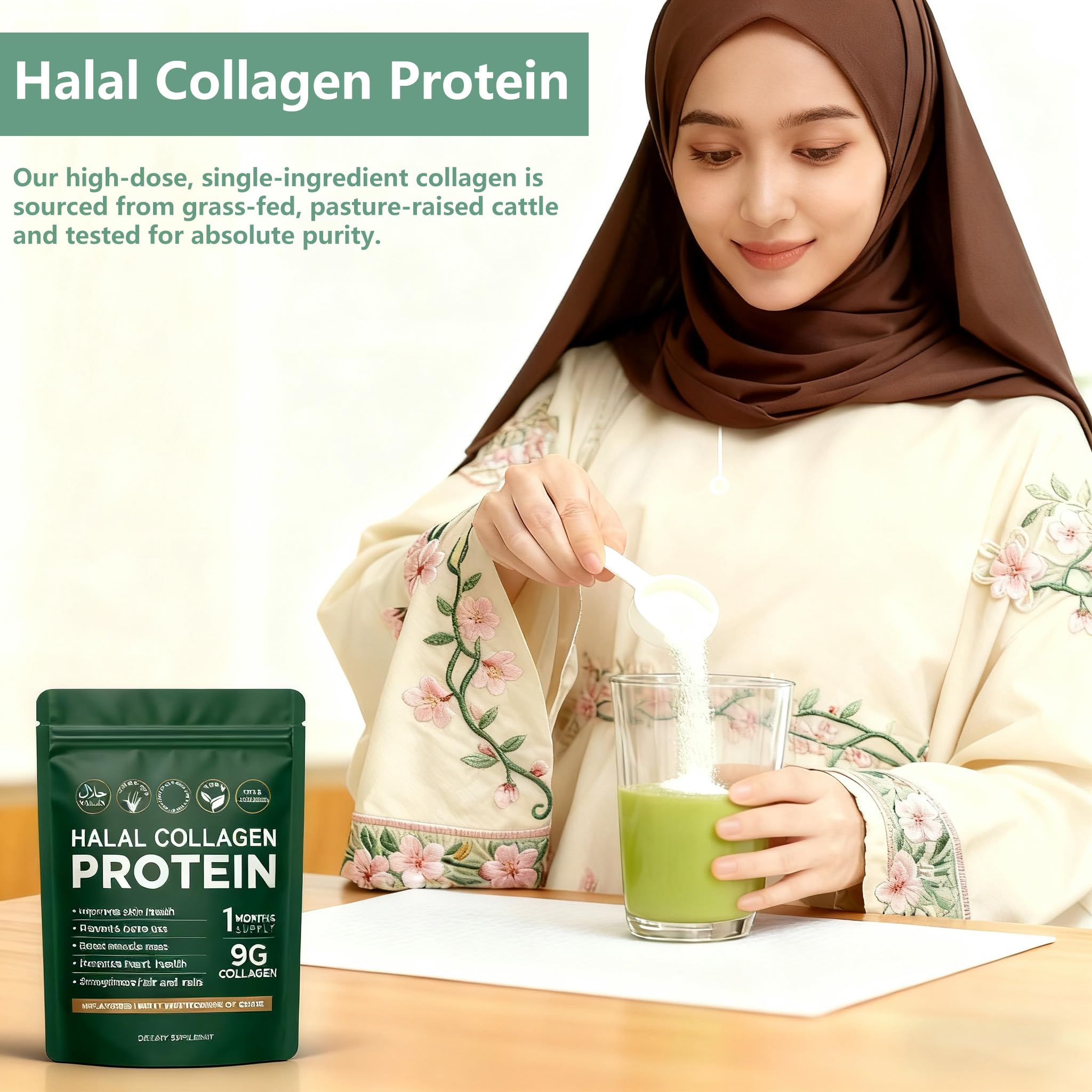 Lexenic Halal collagen powder supporting skin and nails in daily routine