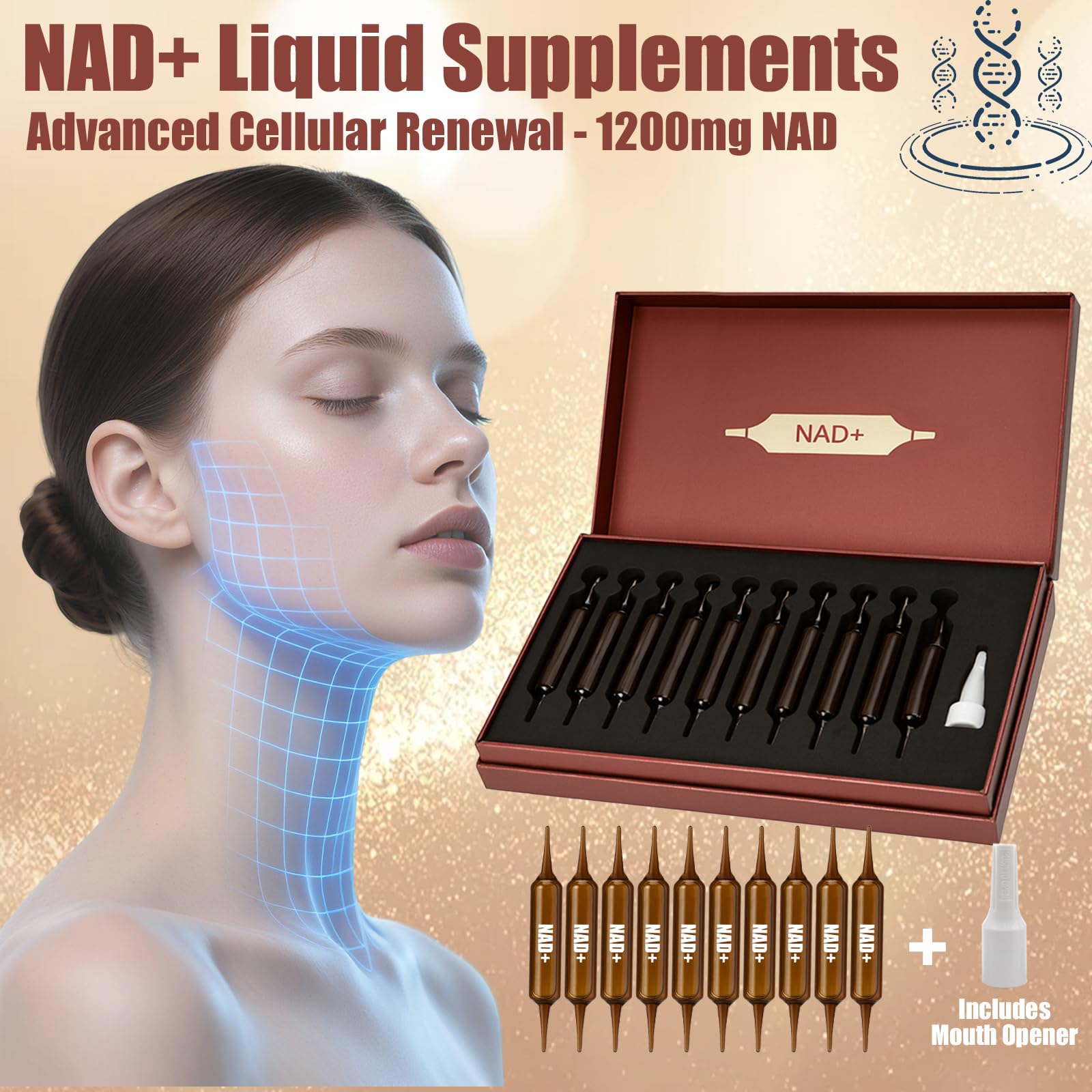 Lexenic NAD+ label-closeup emphasizes purity and GMO-free formulation.