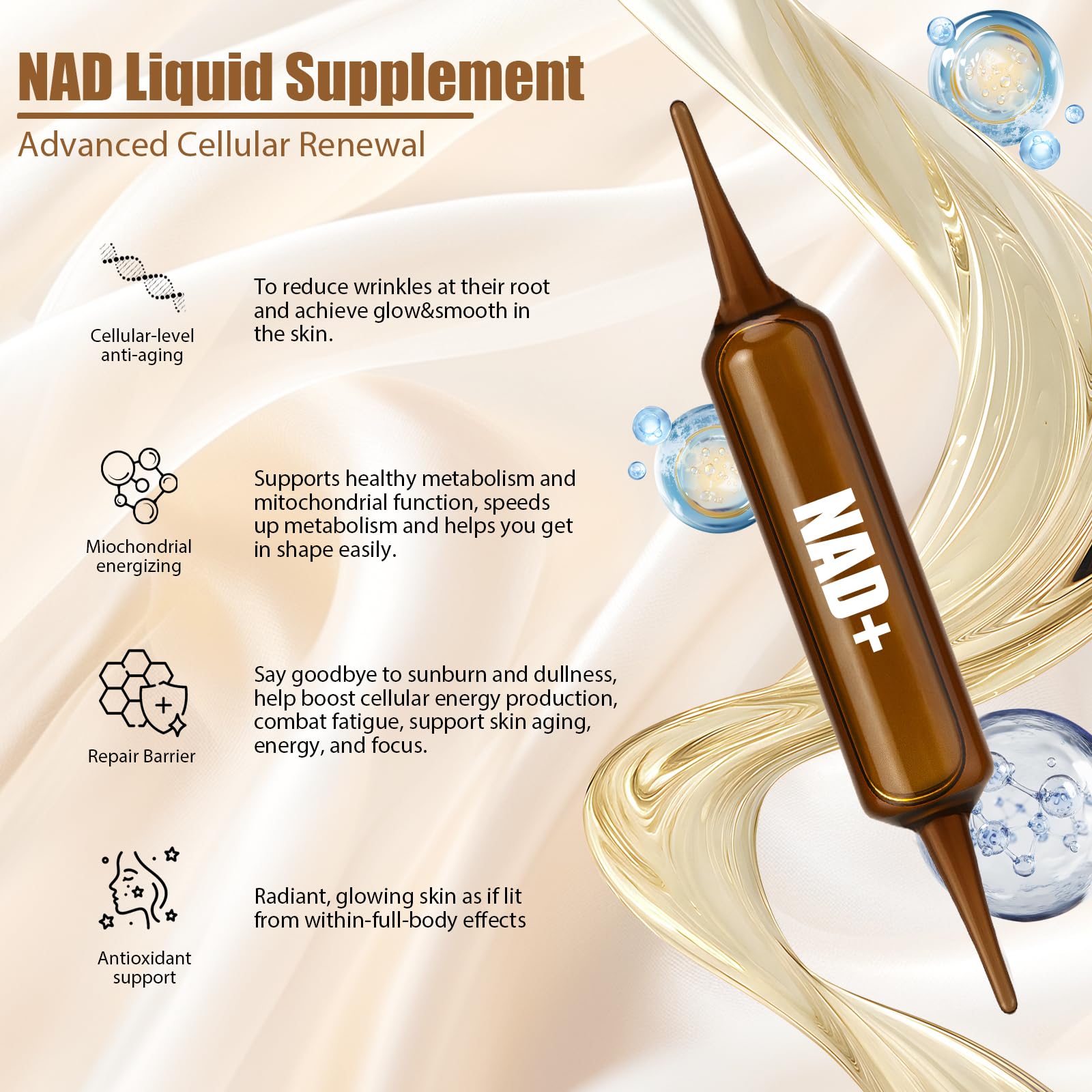 Lexenic NAD+ liquid-dispense enables precise dosing for focused daytime routines.