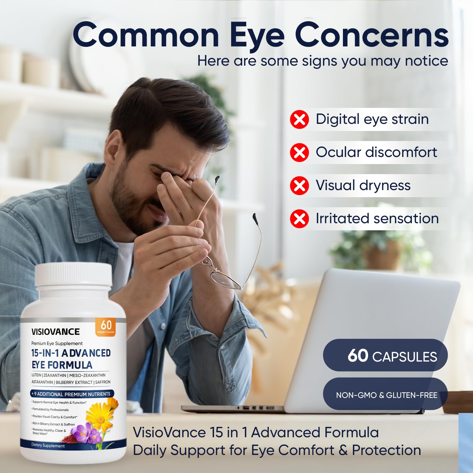 Lexenic VisioVance bottle cap close-up highlighting the capsule blend for eye support