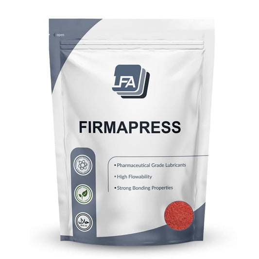 LFA Firmapress powder in a red bottle for quick tablet binding.