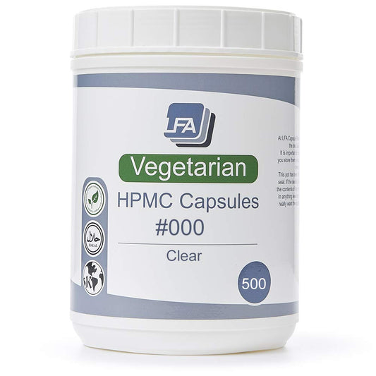 LFA vegan empty capsules size 000 in clear HPMC shell for slow-release formulations.