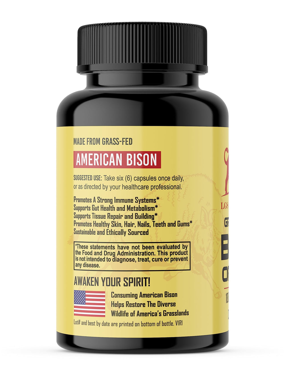 LGS Supplements Grass-Fed Bison Organ packaging emphasizes non-GMO sourcing