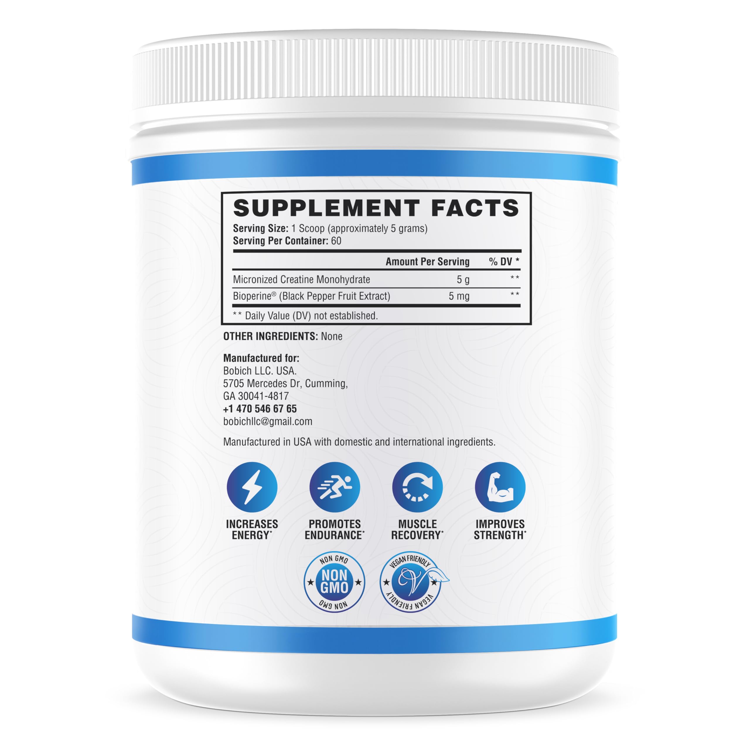 Liarminoo NutraScience creatine powder scoop highlights simple daily serving.