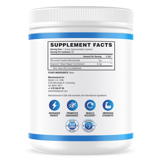Liarminoo NutraScience creatine powder scoop highlights simple daily serving.