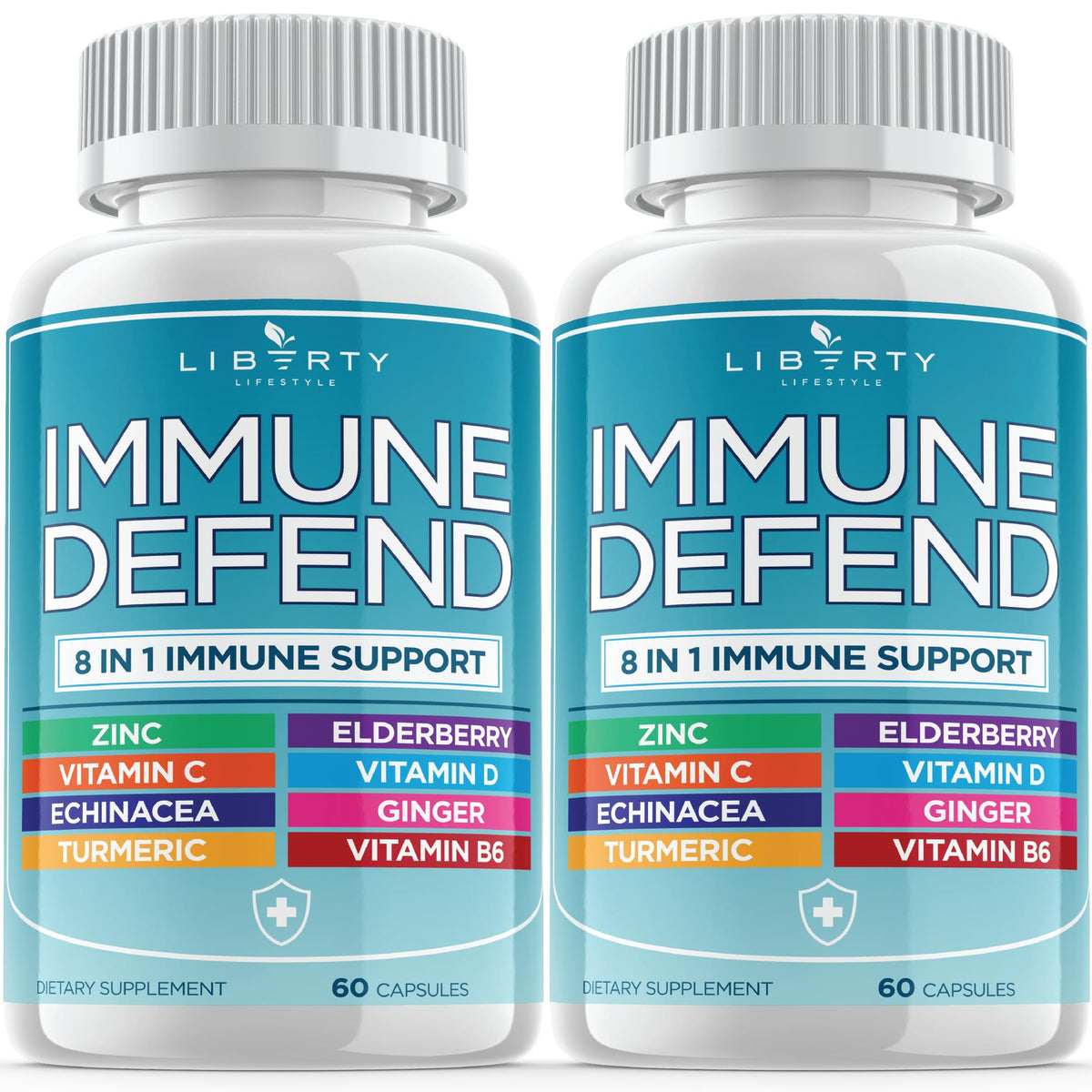 Liberty Lifestyle 8in1 immune defense bottle for daily wellness and immune support.
