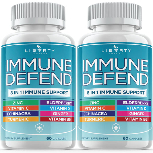 Liberty Lifestyle 8in1 immune defense bottle for daily wellness and immune support.