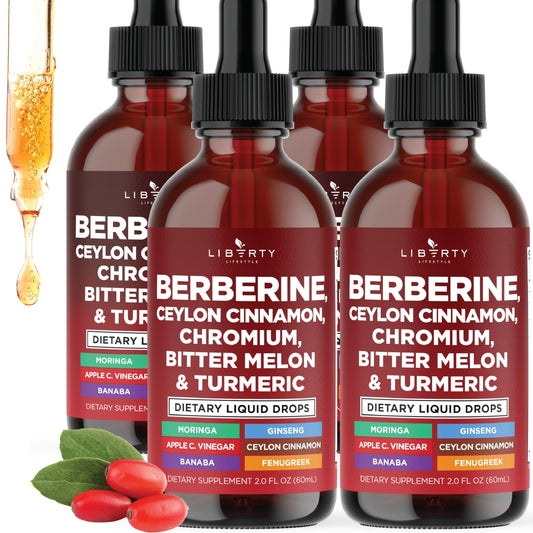 Liberty Lifestyle berberine cinnamon drops bottle for easy daily wellness.