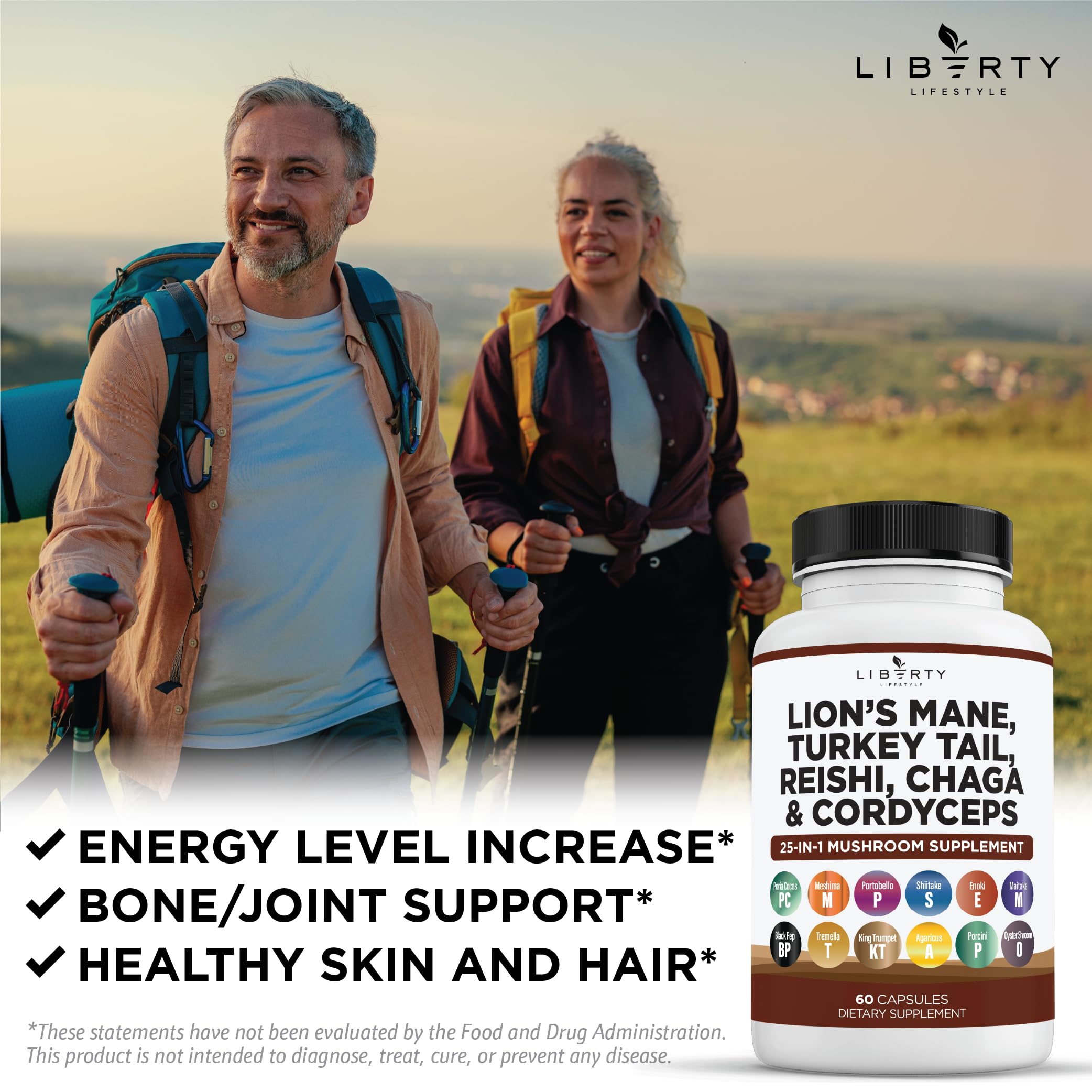 Liberty Lifestyle Bottle label closeup shows ingredients and dosage guidance for easy use