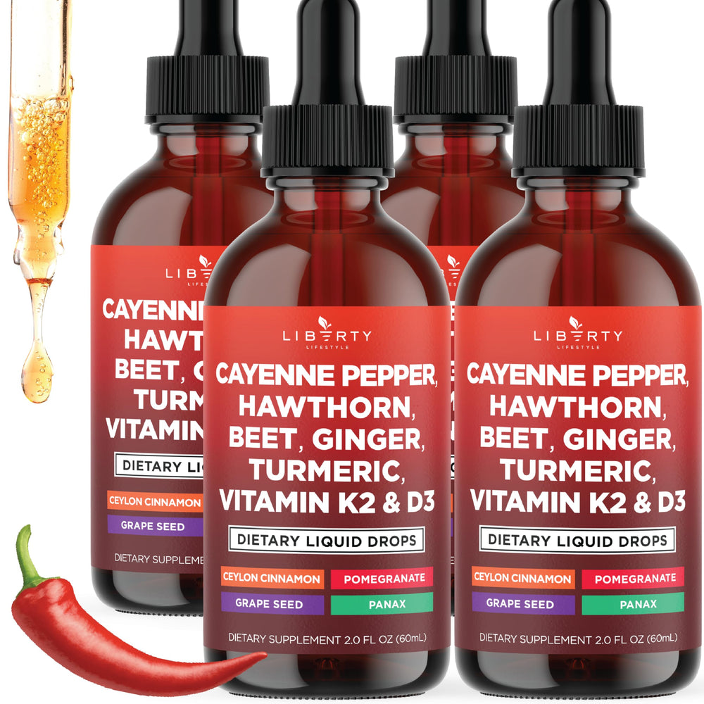 Liberty Lifestyle Cayenne Drops bottle showing spicy flavor and energy boost potential