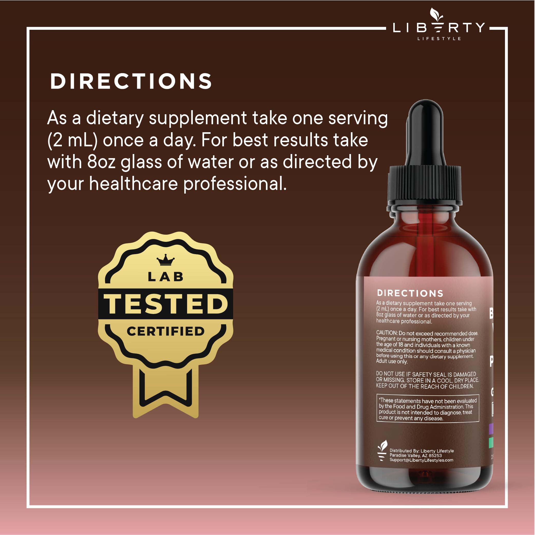 Liberty Lifestyle Defend liquid tincture with dropper ready for on-the-go use.