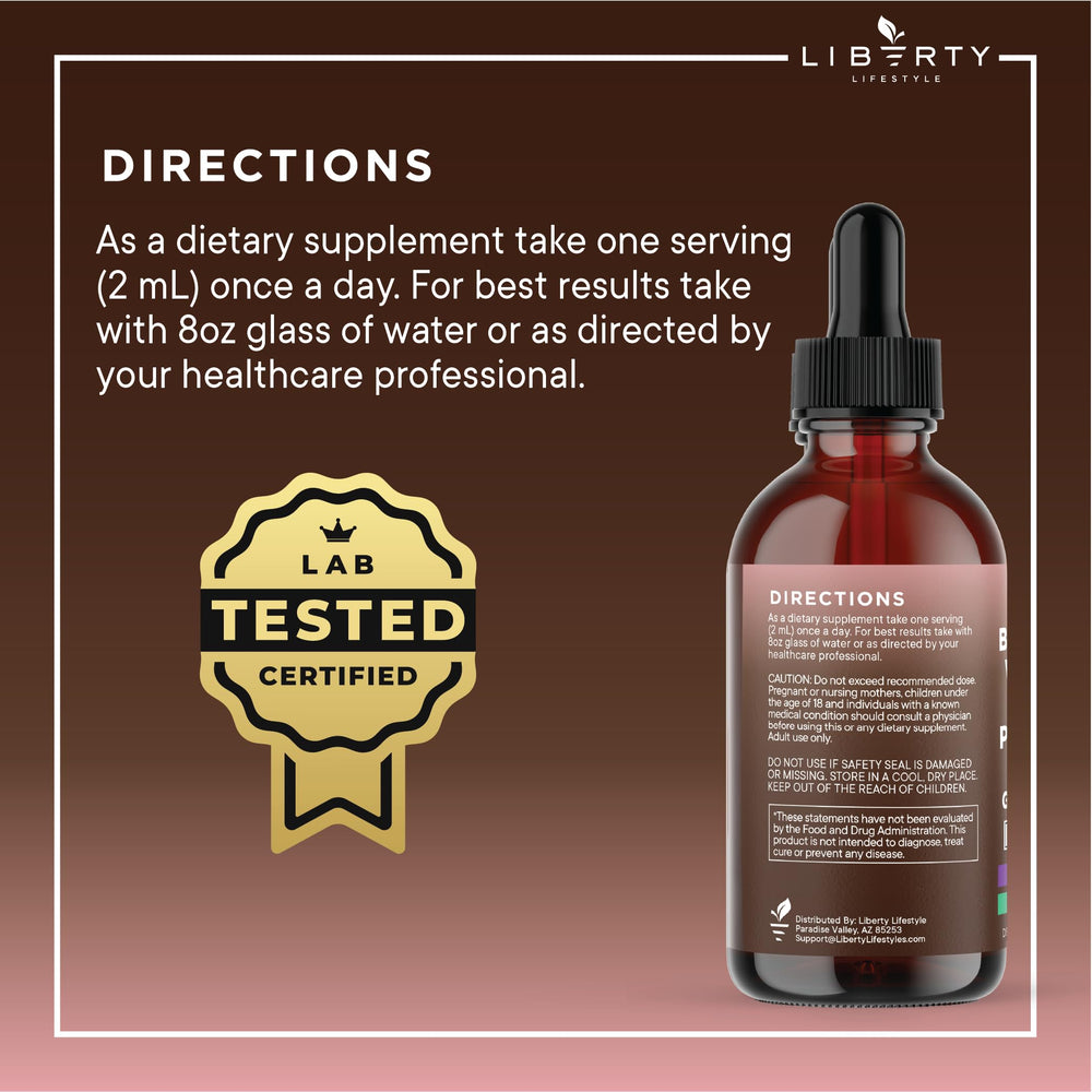 Liberty Lifestyle Defend liquid tincture with dropper ready for on-the-go use.