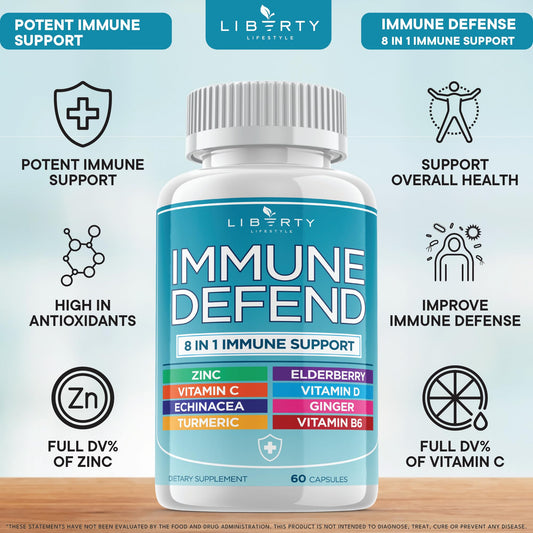 Liberty Lifestyle immune capsules close-up highlights easy daily intake.