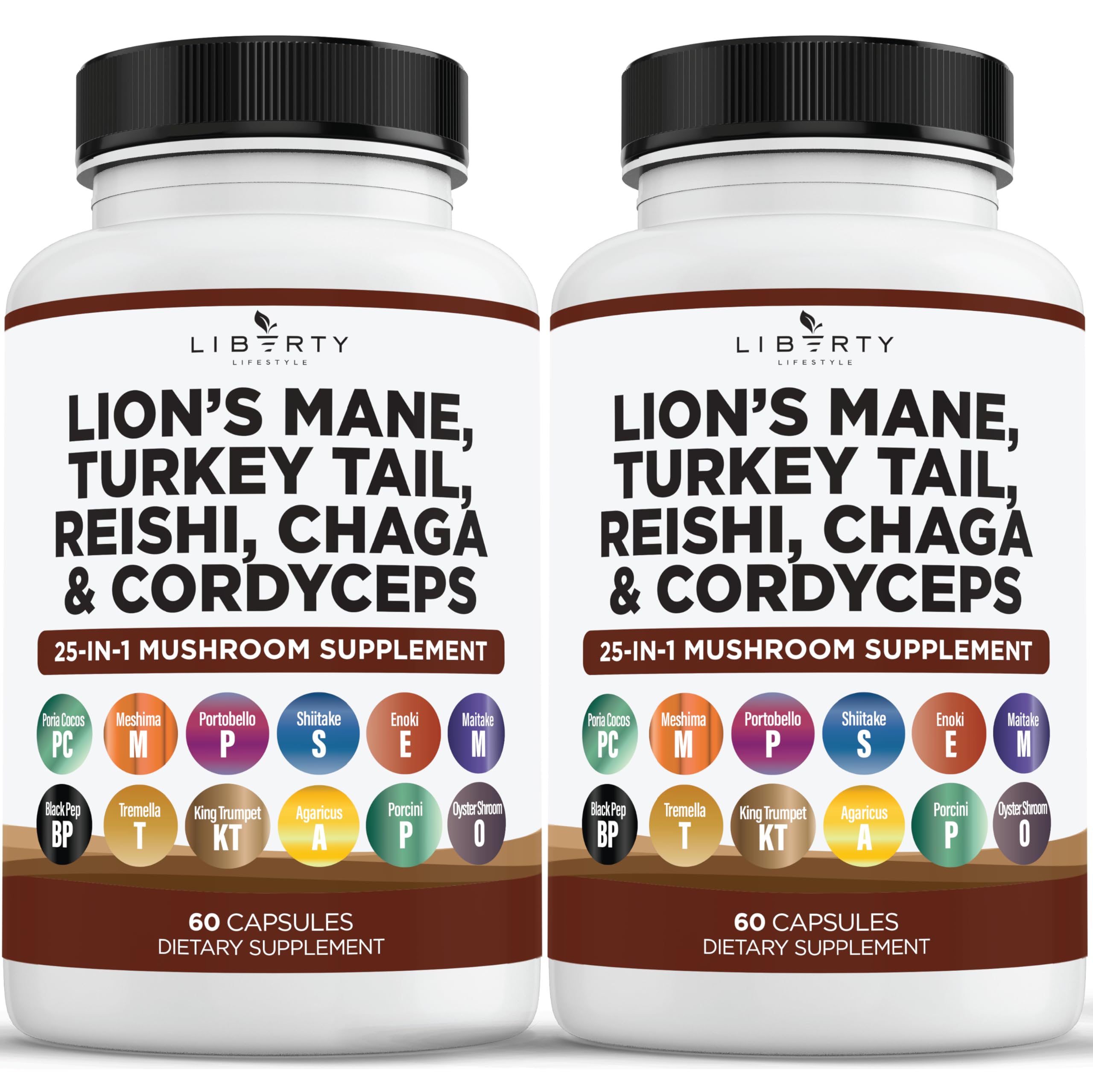 Liberty Lifestyle Lions Mane bottle front with clear two-month supply